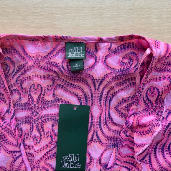 Wild Fable Top Bell Long Sleeve Tie-Front Pink Geo Dot Womens Size Mediu… - Picture 3 of 7